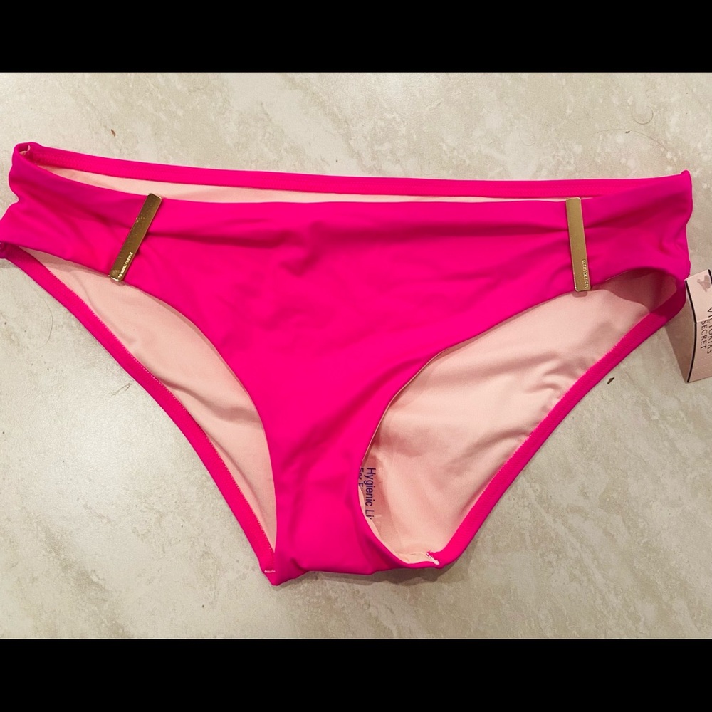 Victoria’s Secret- NEW with tags- Pink Bikini Bottoms- Gold/ Rose gold accents